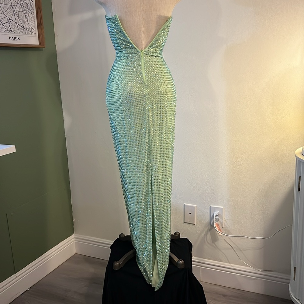 Oh Polly Sequin Strapless Mint Green Column Gown - Picture 4 of 12